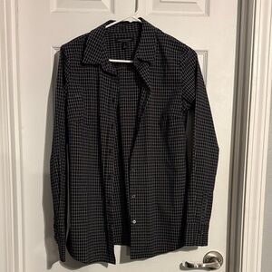 Banana Republic Men's Black and White Checkered Shirt